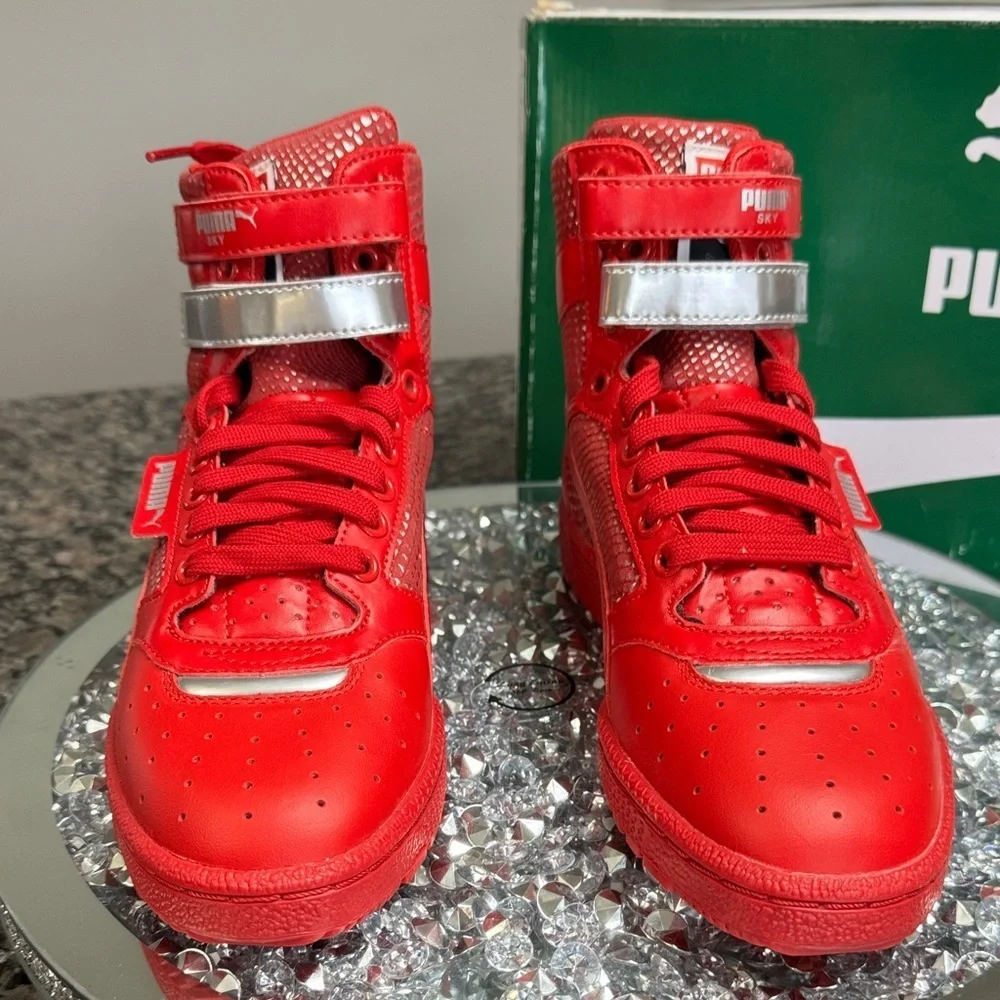 Puma Sky ll Hi Red and Silver High-Top Sneakers NWT 7